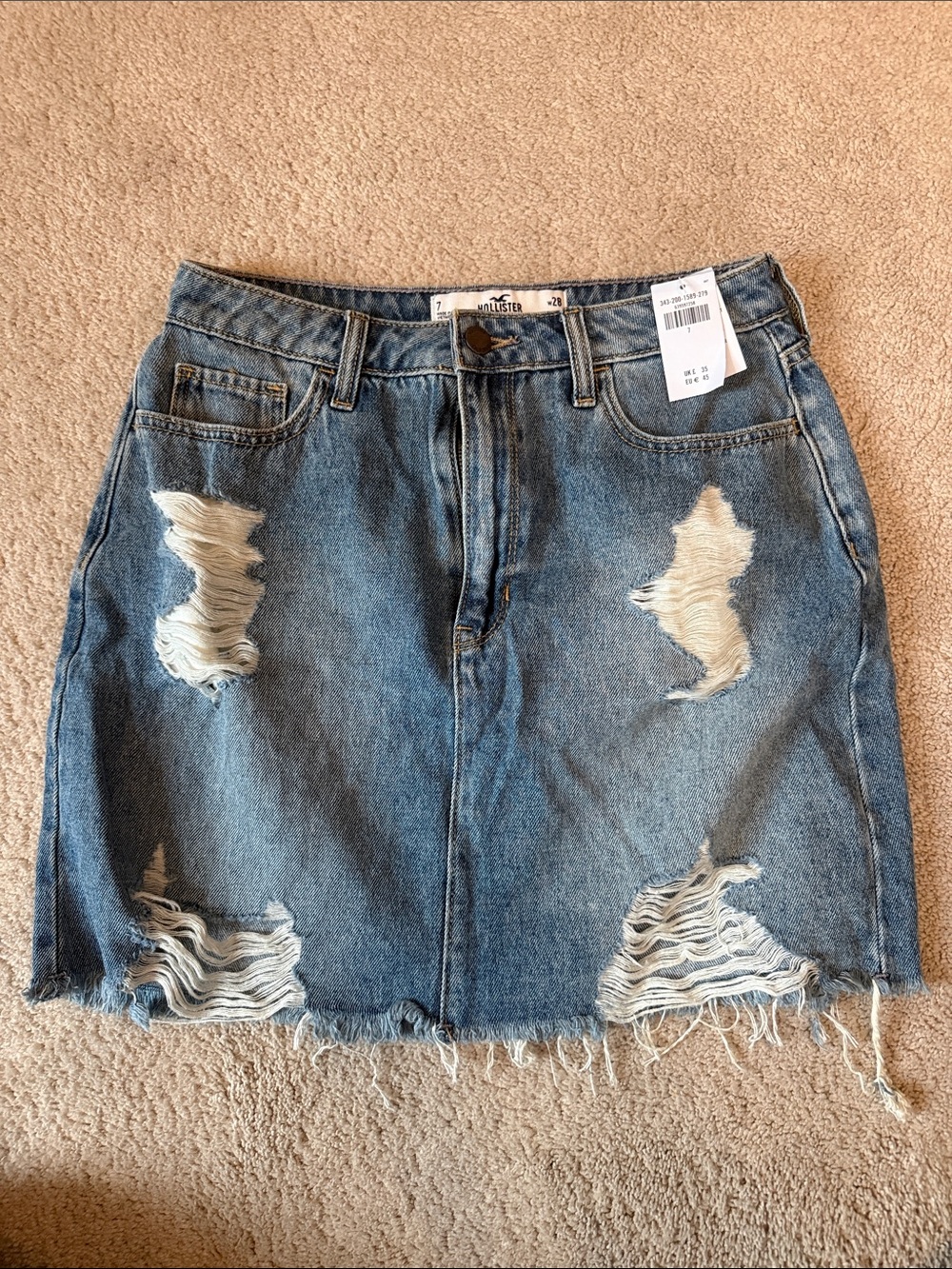 Hollister Ripped Denim Mini Skirt - Light Blue